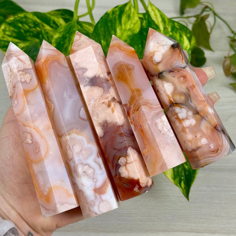 Creamy Pink Flower Agate Tower 144 24 - Kenna's Crystals from TikTok