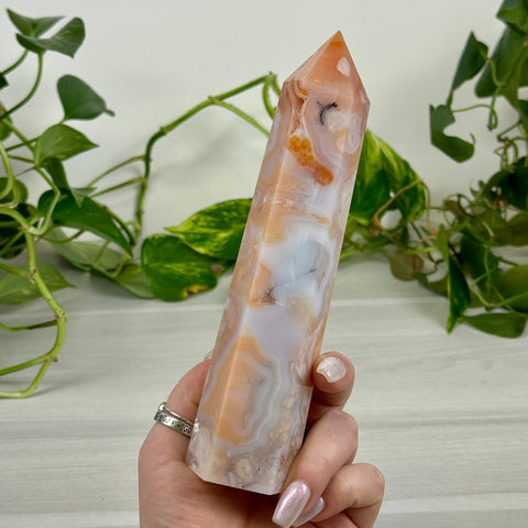 Creamy Pink Flower Agate Tower 177 14 - Kenna's Crystals from TikTok