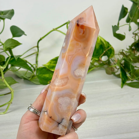 Creamy Pink Flower Agate Tower 211 13 - Kenna's Crystals from TikTok