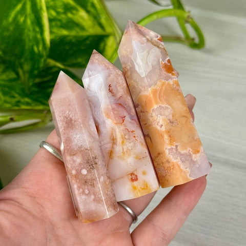 Creamy Pink Flower Agate Tower 22 3 - Kenna's Crystals from TikTok