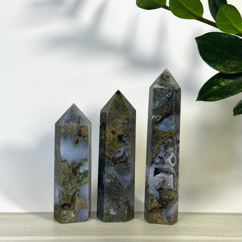 Deep Green Moss Agate Tower 77 1 - Kenna's Crystals from TikTok