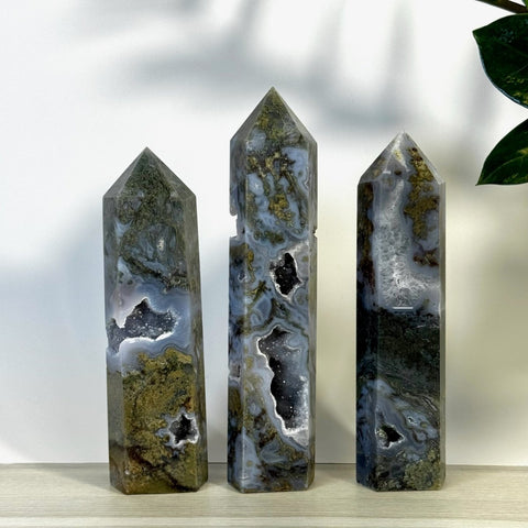 Deep Green Moss Agate Tower 99 3 - Kenna's Crystals from TikTok
