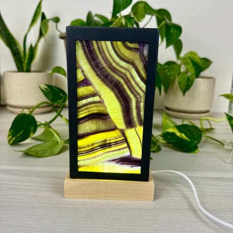 Dimmable Rainbow Fluorite Lantern Large - Yellow 7 - Kenna's Crystals from TikTok