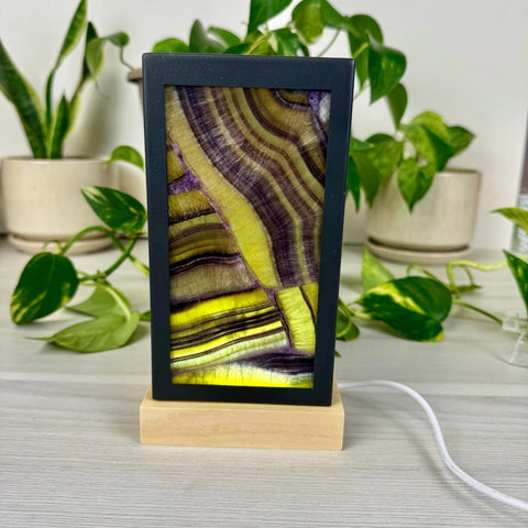 Dimmable Rainbow Fluorite Lantern Large - Yellow 8 - Kenna's Crystals from TikTok