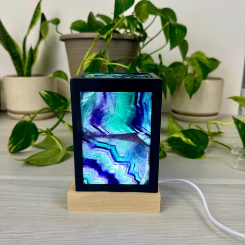 Dimmable Rainbow Fluorite Lantern Small - Green/Purple 2 - Kenna's Crystals from TikTok