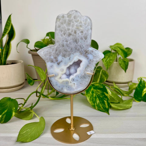 Druzy Agate Hamsa with Custom Stand A 1 - Kenna's Crystals from TikTok