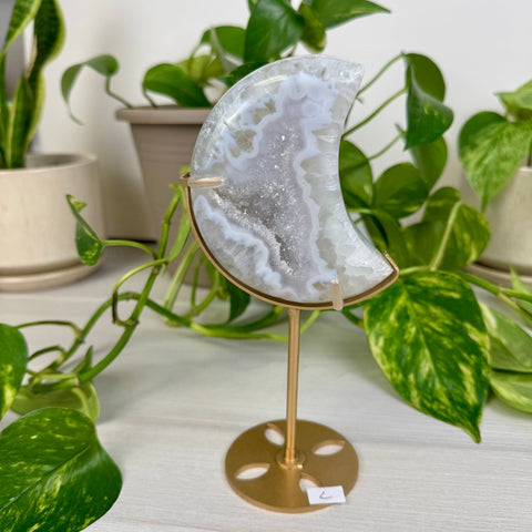 Druzy Agate Moon with Custom Stand L 14 - Kenna's Crystals from TikTok