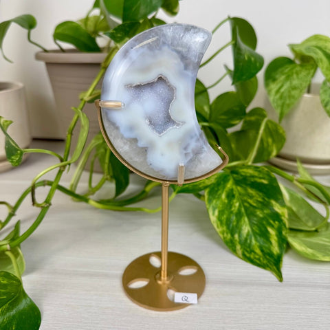 Druzy Agate Moon with Custom Stand Q 18 - Kenna's Crystals from TikTok