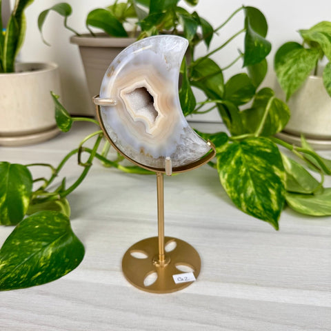 Druzy Agate Moon with Custom Stand Q2 43 - Kenna's Crystals from TikTok