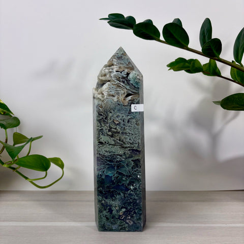 Druzy Moss Agate Tower