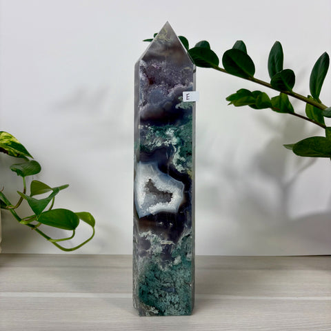 Druzy Moss Agate Tower