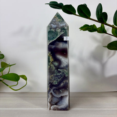Druzy Moss Agate Tower
