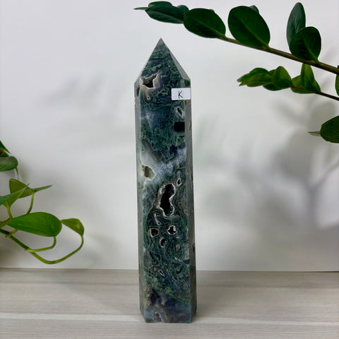 Druzy Moss Agate Tower