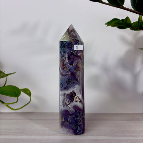 Druzy Moss Agate Tower