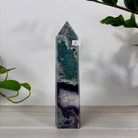 Druzy Moss Agate Tower