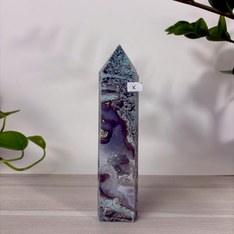 Druzy Moss Agate Tower