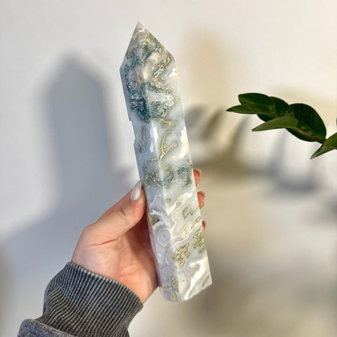 Frosted Moss Agate Tower 122 9 - Kenna's Crystals from TikTok