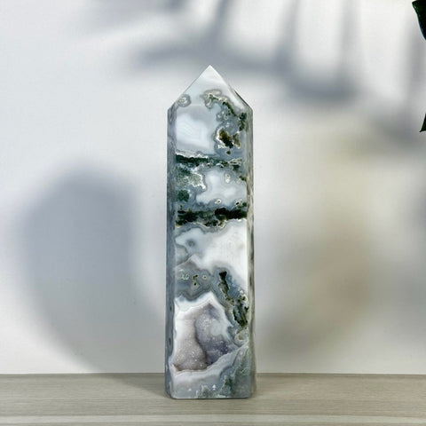 Frosted Moss Agate Tower 133 10 - Kenna's Crystals from TikTok
