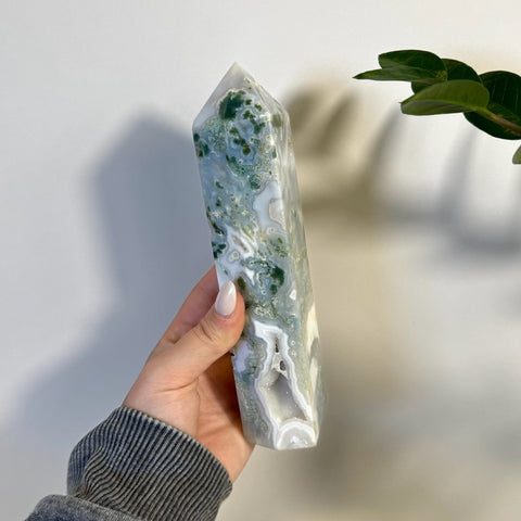 Frosted Moss Agate Tower 133 11 - Kenna's Crystals from TikTok