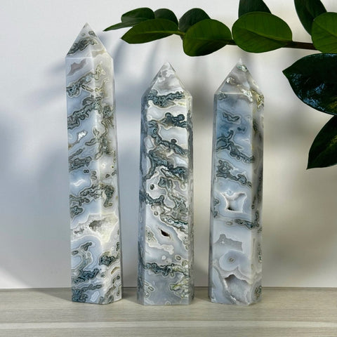 Frosted Moss Agate Tower 77 4 - Kenna's Crystals from TikTok