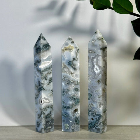 Frosted Moss Agate Tower 88 5 - Kenna's Crystals from TikTok