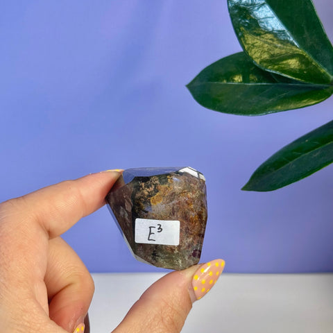 Garden Quartz Free Form E3, a small, polished, multi-colored crystal with earthy tones.