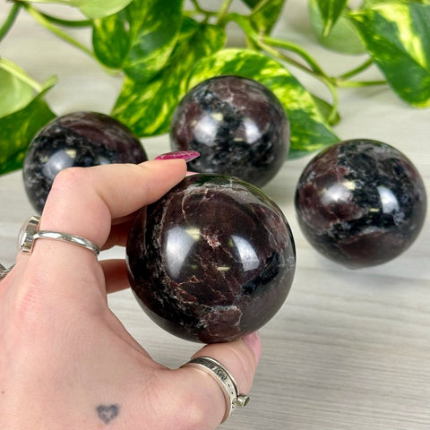 Garnet in Arfvedsonite Sphere 33 3 - Kenna's Crystals from TikTok