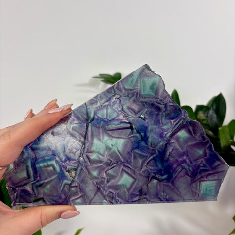 Geometric Rainbow Fluorite Slab