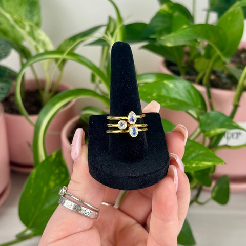 Gold Vermeil Stackable Faceted Rainbow Moonstone Ring 4 1 - Kenna's Crystals from TikTok