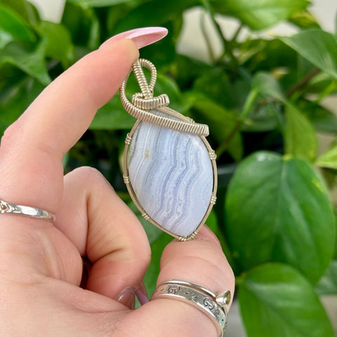 Hand Wire - Wrapped Agate Pendant Blue Lace Agate - A (Silver) 8 - Kenna's Crystals from TikTok