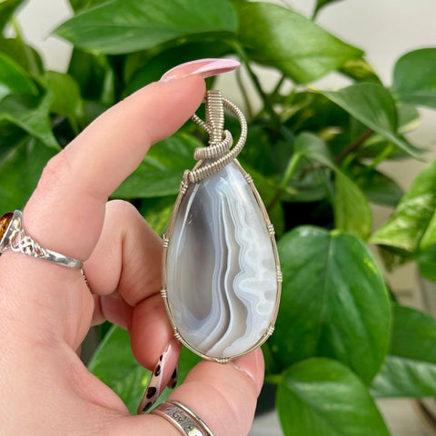 Hand Wire - Wrapped Agate Pendant Botswana Agate (Silver) 5 - Kenna's Crystals from TikTok