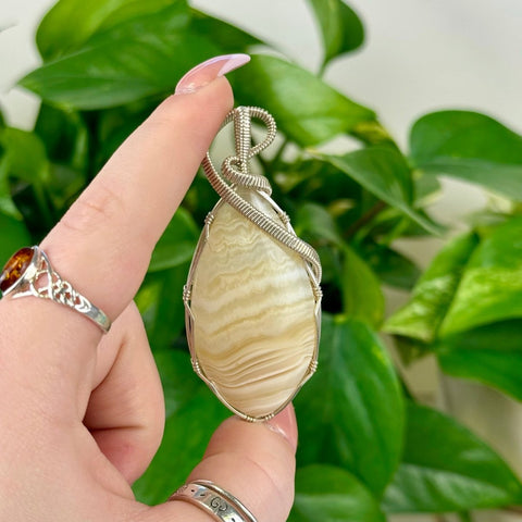 Hand Wire - Wrapped Agate Pendant Cream Agate - A (Silver) 4 - Kenna's Crystals from TikTok