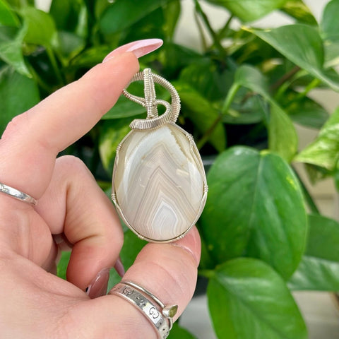 Hand Wire - Wrapped Agate Pendant Cream Agate - B (Silver) 7 - Kenna's Crystals from TikTok