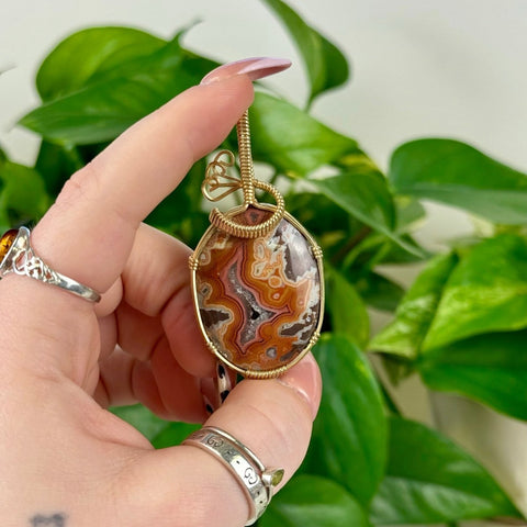 Hand Wire - Wrapped Agate Pendant Laguna Agate (Gold Vermeil) 3 - Kenna's Crystals from TikTok