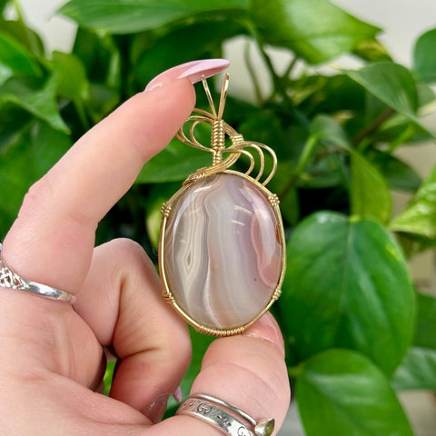 Hand Wire - Wrapped Agate Pendant Pink Cream Agate (Gold Vermeil) 6 - Kenna's Crystals from TikTok
