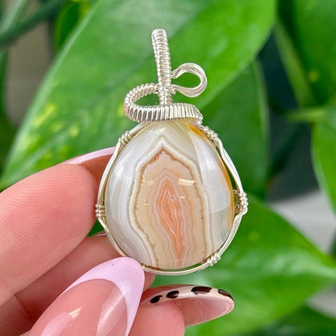 Hand Wire - Wrapped Agate Pendant Pink Cream Agate (Silver) 10 - Kenna's Crystals from TikTok