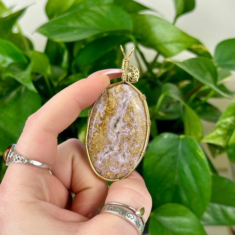 Hand Wire - Wrapped Agate Pendant Purple Moss Agate (Gold Vermeil) 2 - Kenna's Crystals from TikTok