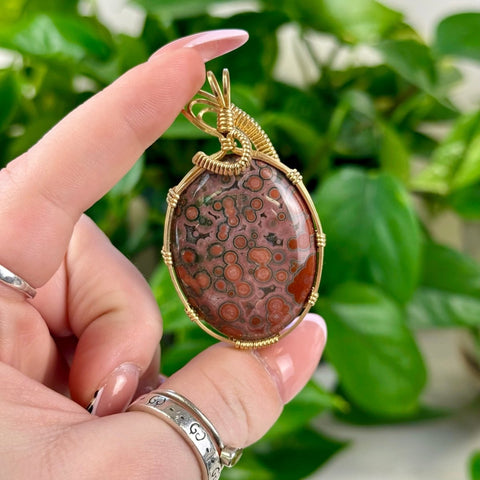 Hand Wire - Wrapped Jasper Pendant Burgundy Ocean Jasper (Gold Vermeil) 4 - Kenna's Crystals from TikTok