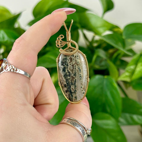 Hand Wire - Wrapped Jasper Pendant Green Ocean Jasper (Gold) 10 - Kenna's Crystals from TikTok