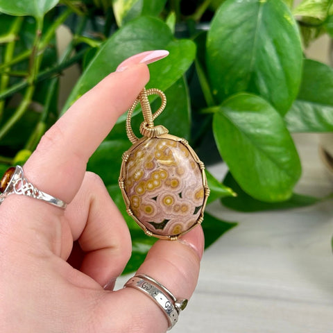 Hand Wire - Wrapped Jasper Pendant Pink Ocean Jasper - A (Gold Vermeil) 6 - Kenna's Crystals from TikTok