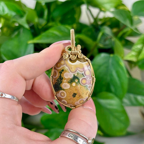 Hand Wire - Wrapped Jasper Pendant Pink Ocean Jasper - B (Gold Vermeil) 12 - Kenna's Crystals from TikTok