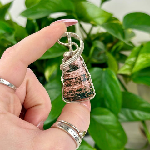 Hand Wire - Wrapped Jasper Pendant Pink Ocean Jasper - B (Silver) 11 - Kenna's Crystals from TikTok