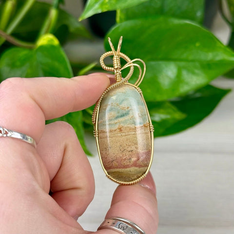 Hand Wire - Wrapped Jasper Pendant Polychrome Jasper - B (Gold Vermeil) 3 - Kenna's Crystals from TikTok