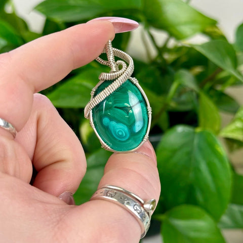 Hand Wire Wrapped Malachite Pendant Malachite - A (Silver) 1 - Kenna's Crystals from TikTok