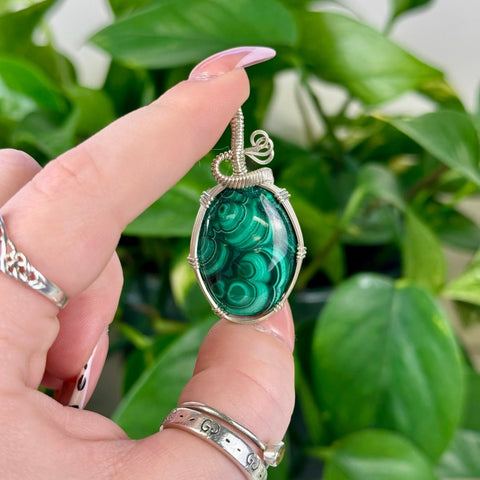Hand Wire Wrapped Malachite Pendant Malachite - B (Silver) 2 - Kenna's Crystals from TikTok