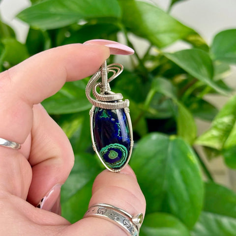 Hand Wire Wrapped Malachite Pendant Malachite with Azurite (Silver) 3 - Kenna's Crystals from TikTok