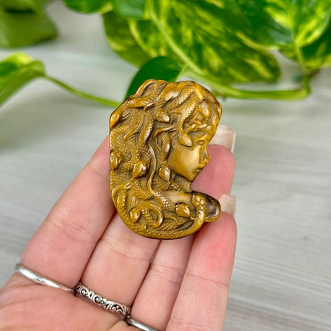 Highly Detailed Tiger's Eye Carving 44 - Medusa 13 - Kenna's Crystals from TikTok