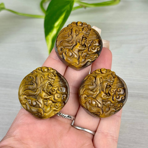 Highly Detailed Tiger's Eye Carving 44 - Ninetail Fox with Temple 12 - Kenna's Crystals from TikTok