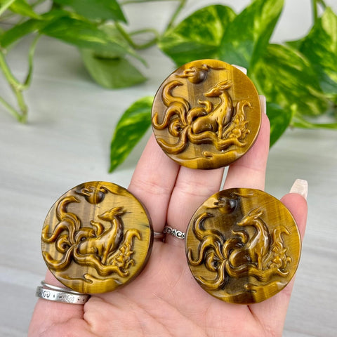 Highly Detailed Tiger's Eye Carving 55 - Ninetail Fox with Baby 8 - Kenna's Crystals from TikTok