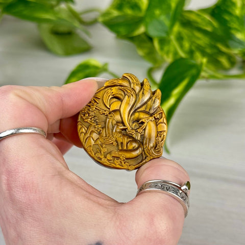 Highly Detailed Tiger's Eye Carving 55 - Ninetail Fox with Sakura 7 - Kenna's Crystals from TikTok